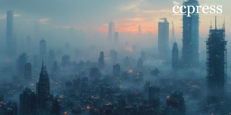 futuristic cityscape dawn oil