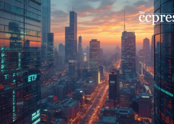 futuristic cityscape dusk painting