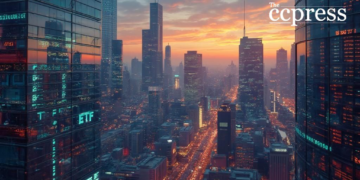 futuristic cityscape dusk painting