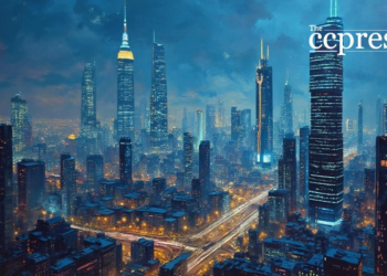 futuristic cityscape neon night