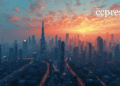 futuristic cityscape oil painting