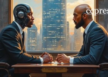 futuristic courtroom debate art