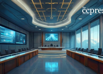 futuristic courtroom painting