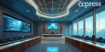 futuristic courtroom painting