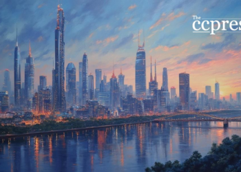 futuristic crypto cityscape