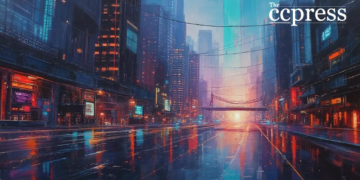 futuristic crypto cityscape