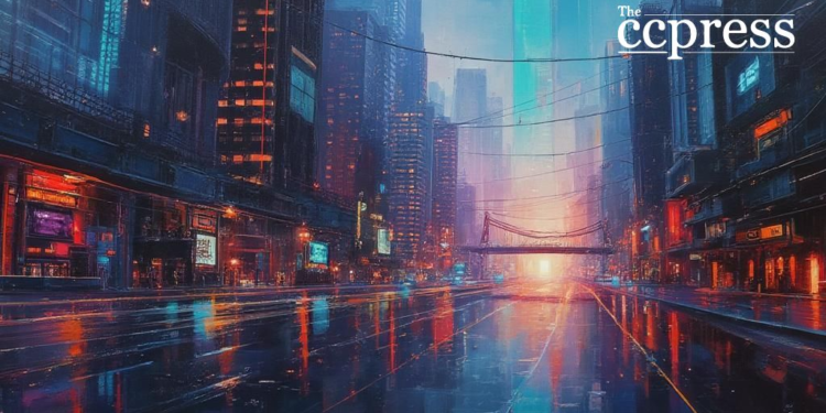 futuristic crypto cityscape