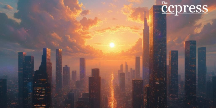 futuristic crypto cityscape oil