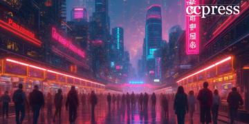 futuristic crypto market scene