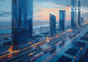 futuristic data center cityscape