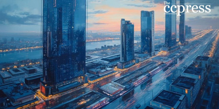 futuristic data center cityscape