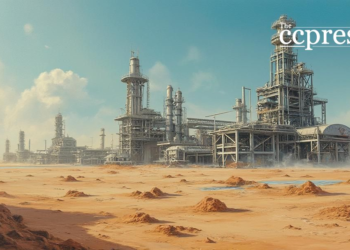 futuristic desert gas facility