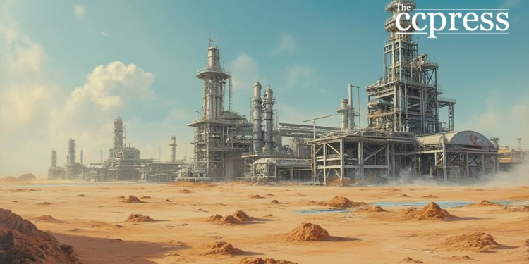 futuristic desert gas facility