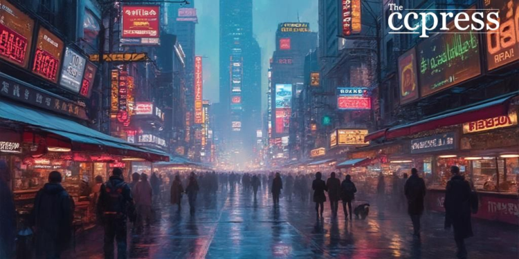 futuristic digital market scene