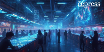 futuristic digital trading hub