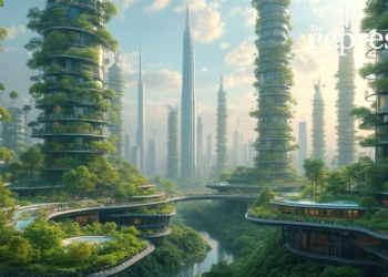 futuristic eco cityscape oil