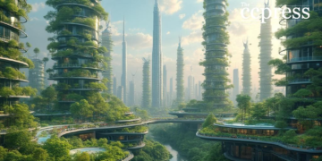 futuristic eco cityscape oil