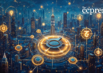 futuristic finance cityscape
