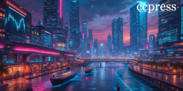 futuristic finance cityscape