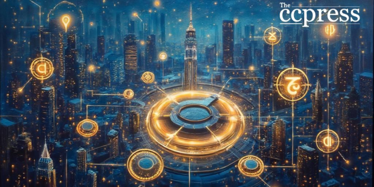 futuristic finance cityscape