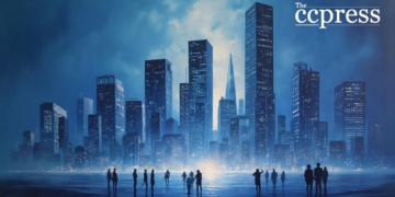 futuristic finance cityscape art