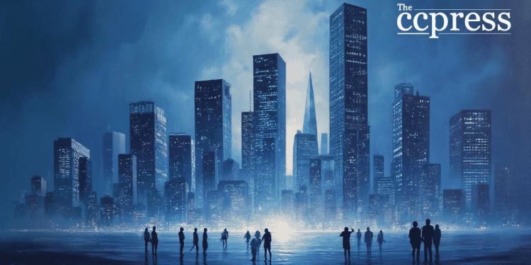 futuristic finance cityscape art