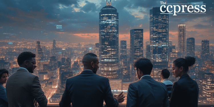 futuristic finance discussion art