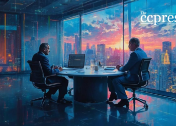 futuristic financial boardroom painting