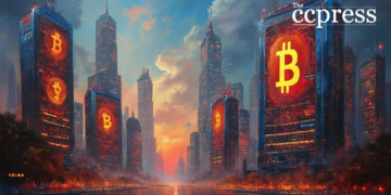 futuristic financial cityscape