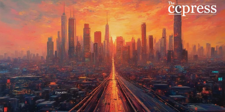 futuristic financial cityscape