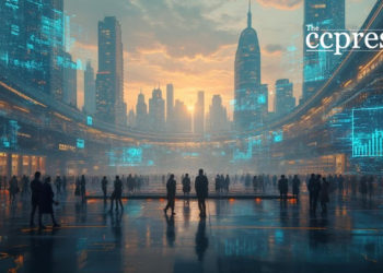 futuristic financial hub painting