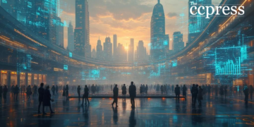 futuristic financial hub painting