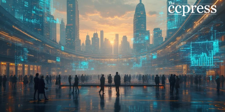 futuristic financial hub painting
