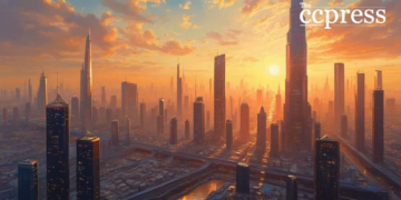 futuristic financial skyline