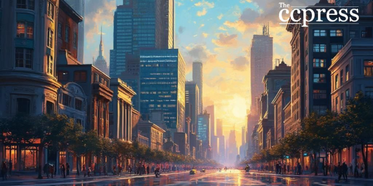 futuristic financial street 2025