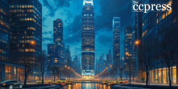 futuristic glass tower painting