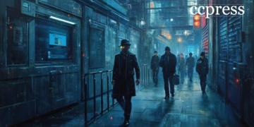 futuristic heist oil painting