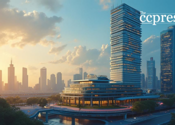 futuristic hospital skyline oil