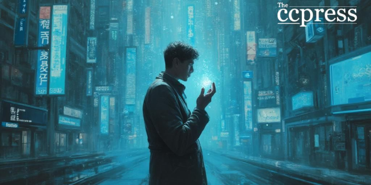 futuristic journalist oil painting