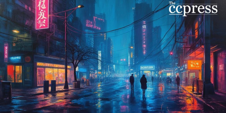 futuristic neon cityscape art