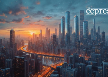 futuristic skyline bitcoin art