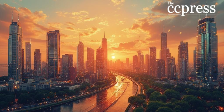 futuristic skyline financial revolution