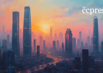 futuristic stablecoin skyline