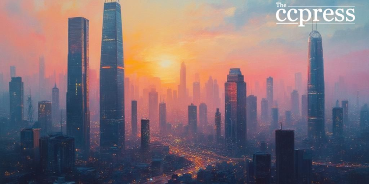 futuristic stablecoin skyline