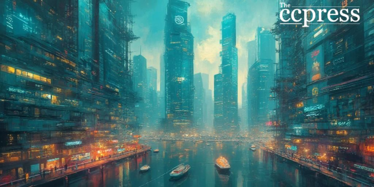 futuristic toncoin cityscape