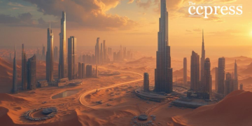 futuristic uae cityscape bitcoin
