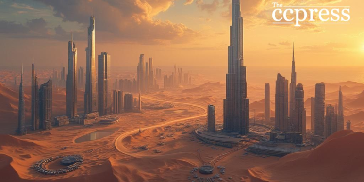 futuristic uae cityscape bitcoin