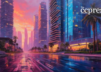 futuristic urban cityscape painting