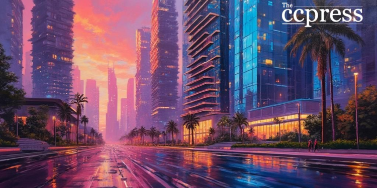 futuristic urban cityscape painting