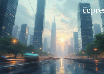 futuristic urban dawn painting